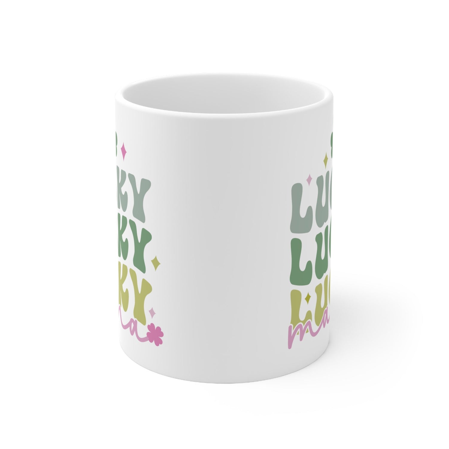 Ceramic Mug 11oz, Lucky Mama Coffee Mug, St. Patricks Day Mug, Festive Coffee Tea Mug, Gift for Mama, Shamrock Design mug