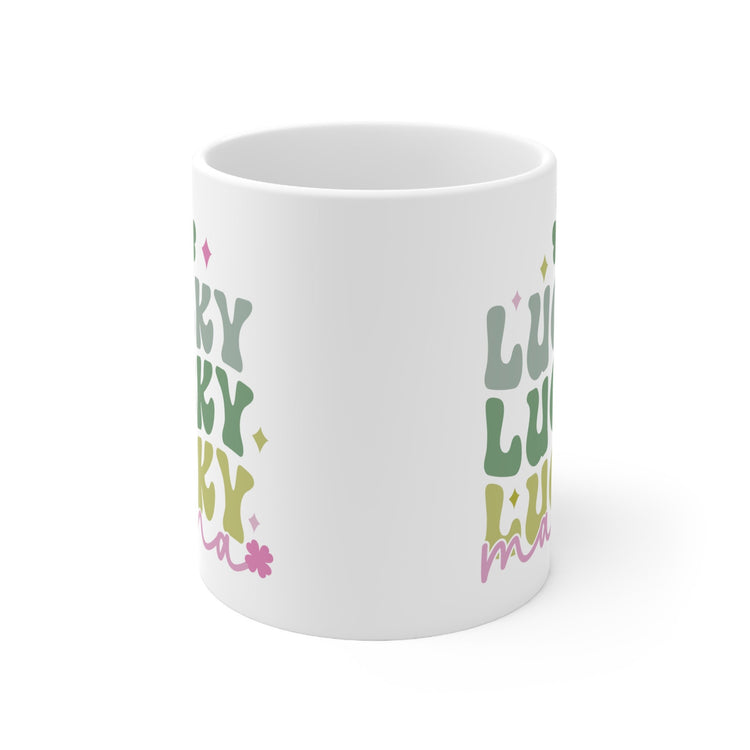 Ceramic Mug 11oz, Lucky Mama Coffee Mug, St. Patricks Day Mug, Festive Coffee Tea Mug, Gift for Mama, Shamrock Design mug