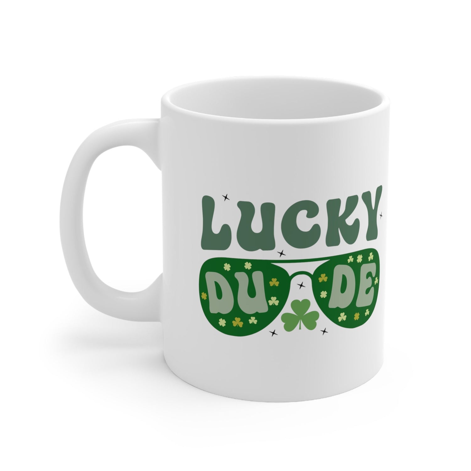 Ceramic Mug 11oz, Lucky Dude St Pattys Day Mug, Green Clover Coffee Mug, Shamrock Lucky Male Mug, Festive Holiday Cup
