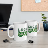 Ceramic Mug 11oz, Lucky Dude St Pattys Day Mug, Green Clover Coffee Mug, Shamrock Lucky Male Mug, Festive Holiday Cup