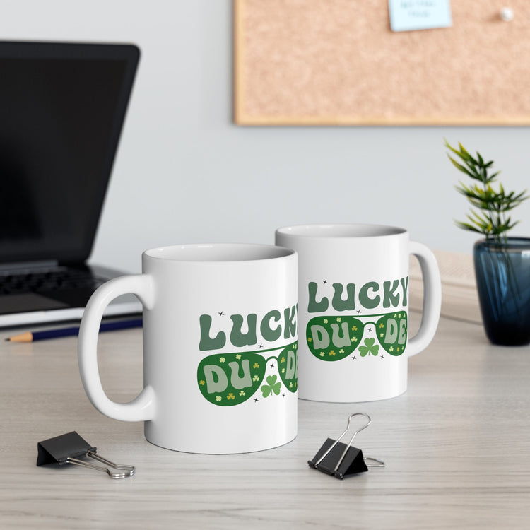 Ceramic Mug 11oz, Lucky Dude St Pattys Day Mug, Green Clover Coffee Mug, Shamrock Lucky Male Mug, Festive Holiday Cup