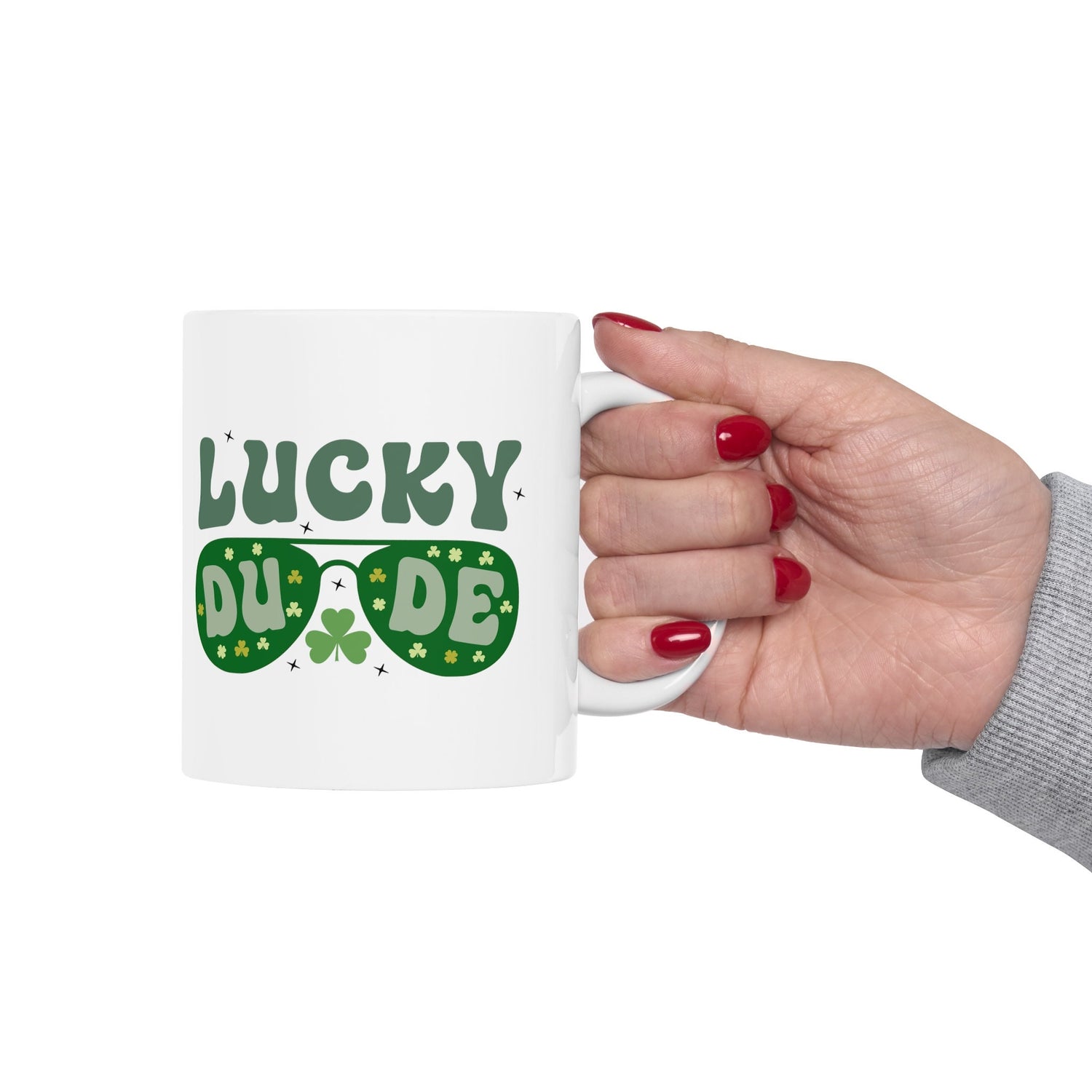 Ceramic Mug 11oz, Lucky Dude St Pattys Day Mug, Green Clover Coffee Mug, Shamrock Lucky Male Mug, Festive Holiday Cup