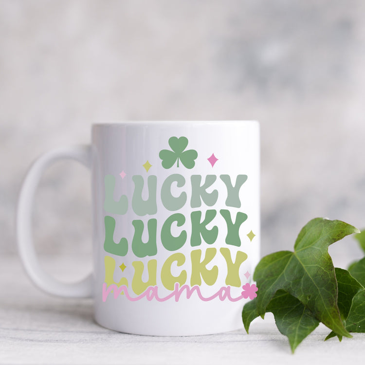 Ceramic Mug 11oz, Lucky Mama Coffee Mug, St. Patricks Day Mug, Festive Coffee Tea Mug, Gift for Mama, Shamrock Design mug
