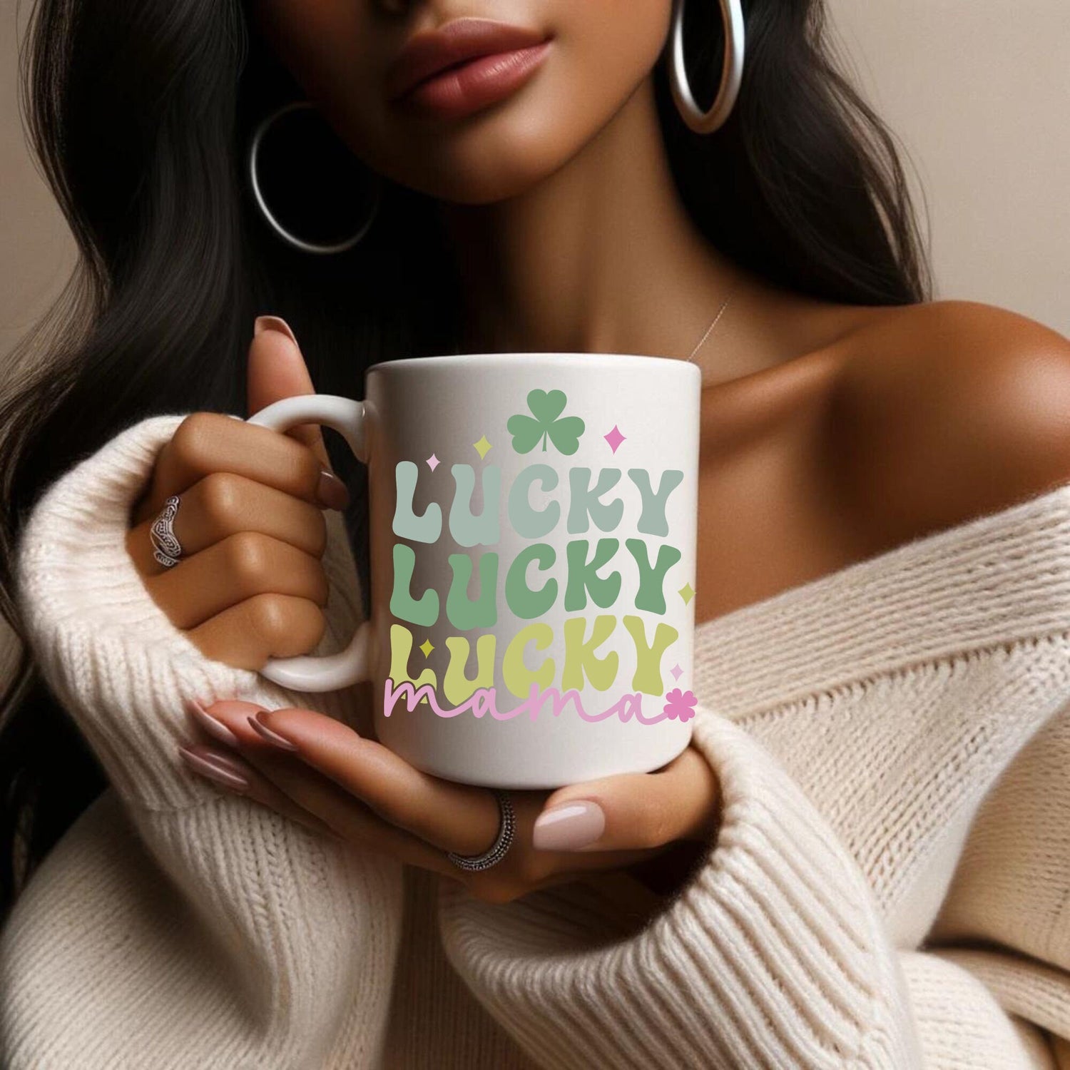Ceramic Mug 11oz, Lucky Mama Coffee Mug, St. Patricks Day Mug, Festive Coffee Tea Mug, Gift for Mama, Shamrock Design mug