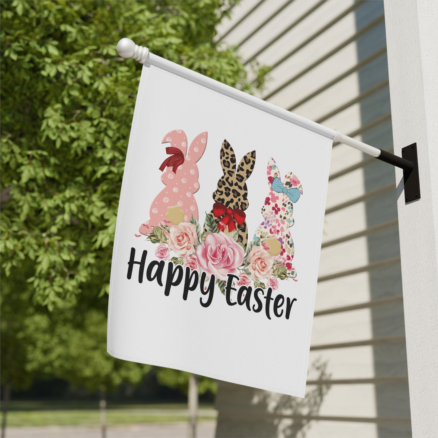 Garden & House Banner, Leopard Print Easter Bunny, Happy Easter Garden Banner, Outside Home Decor, Festive outdoor spring Flag