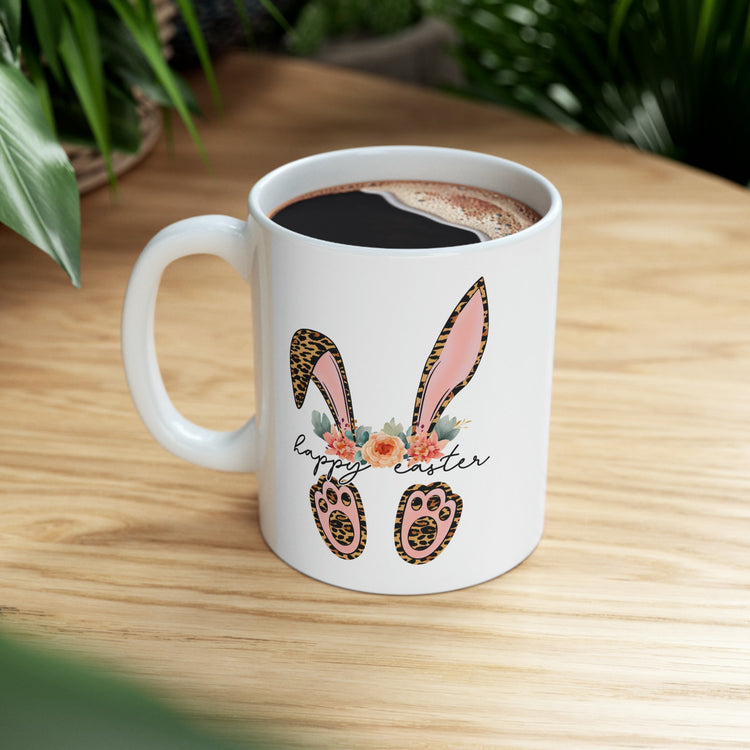 Ceramic Mug, 11oz, Happy Easter Coffee Mug, Bunny ears springtime mug, decorative Easter time items, Friendship gift