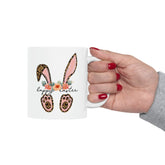 Ceramic Mug, 11oz, Happy Easter Coffee Mug, Bunny ears springtime mug, decorative Easter time items, Friendship gift