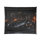 Comforter, Black Lamborghini Comforter, Stylish Bed Spread, Teen Room Decor, Quilted Coverlet, Large Fluffy Bed Blanket