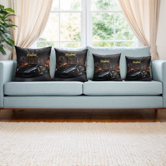 Spun Polyester Square Pillow, personalized black matte modern Lamborghini bed couch decor throw pillow cushion great for teen gift