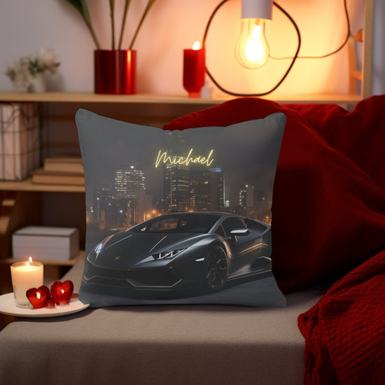 Spun Polyester Square Pillow, personalized black matte modern Lamborghini bed couch decor throw pillow cushion great for teen gift