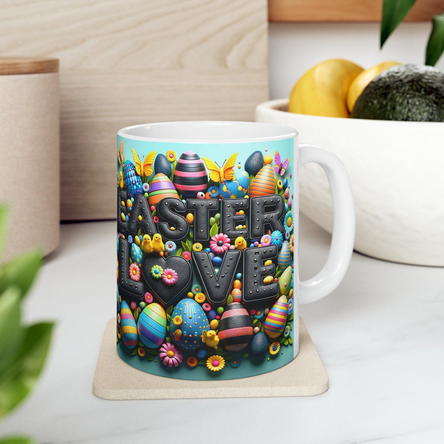 Ceramic Mug, 11oz, Colorful Coffee Easter Mug, Stylish Holiday Coffee tea mug, Spring Holiday Kitchen Decor, good friend gift, Hot Tea Mug