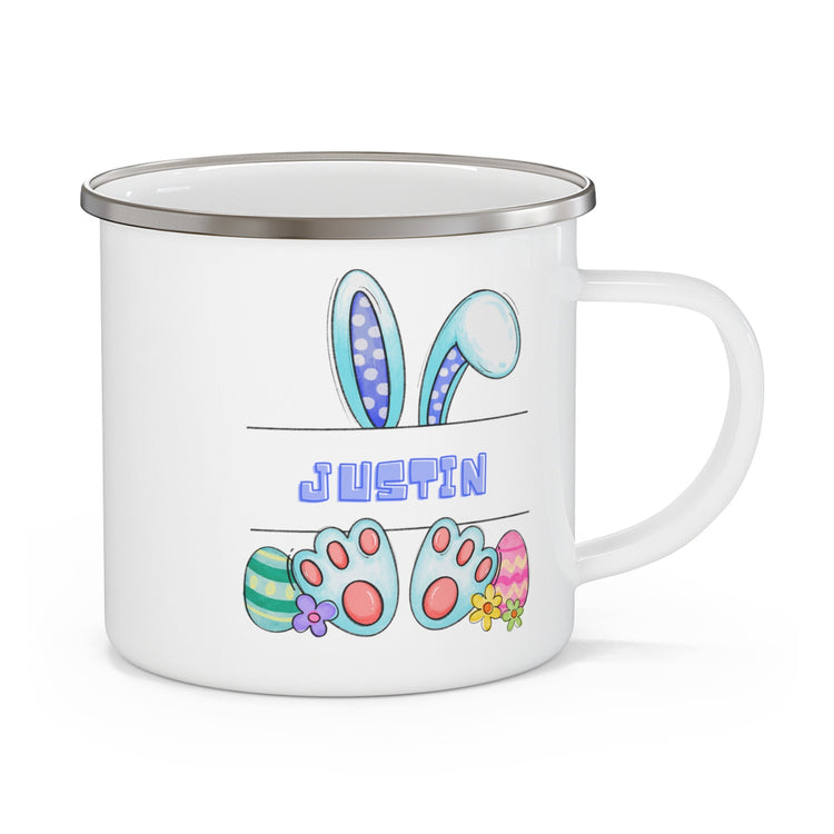 Enamel Camping Mug (A), Personalized Easter Mug, Child juice cup, Colorful Bunny Spring Mug, Kid Juice and Milk Cup