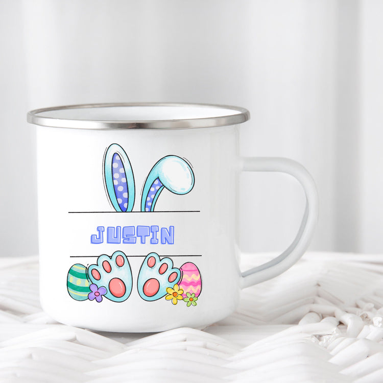 Enamel Camping Mug (A), Personalized Easter Mug, Child juice cup, Colorful Bunny Spring Mug, Kid Juice and Milk Cup