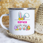 Enamel Camping Mug (A), Personalized Easter Mug, Child juice cup, Colorful Bunny Spring Mug, Kid Juice and Milk Cup