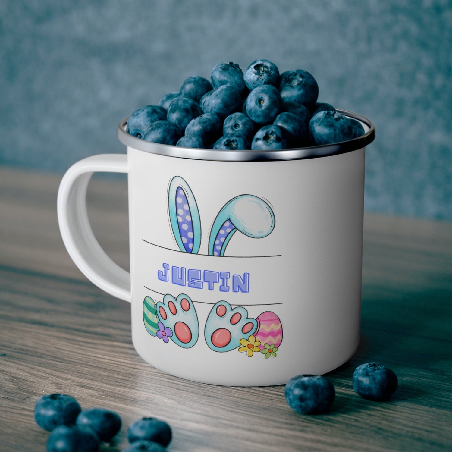 Enamel Camping Mug (A), Personalized Easter Mug, Child juice cup, Colorful Bunny Spring Mug, Kid Juice and Milk Cup