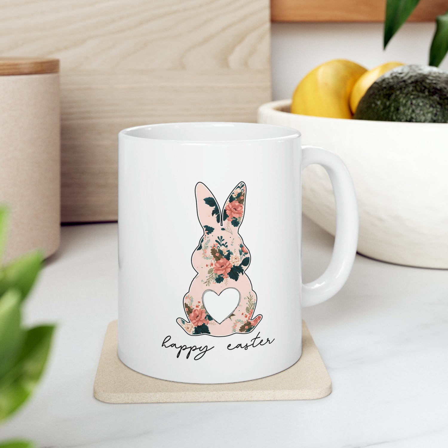 Ceramic Mug, 11oz,Easter Bunny Coffee Mug, Pretty Springtime Mug, Minimilist gift item, subtle sweet designs, Easter Holiday Kitchenware