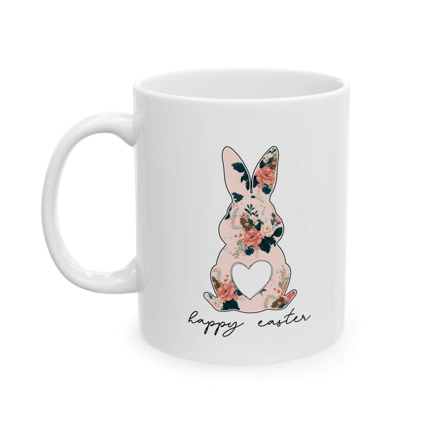 Ceramic Mug, 11oz,Easter Bunny Coffee Mug, Pretty Springtime Mug, Minimilist gift item, subtle sweet designs, Easter Holiday Kitchenware