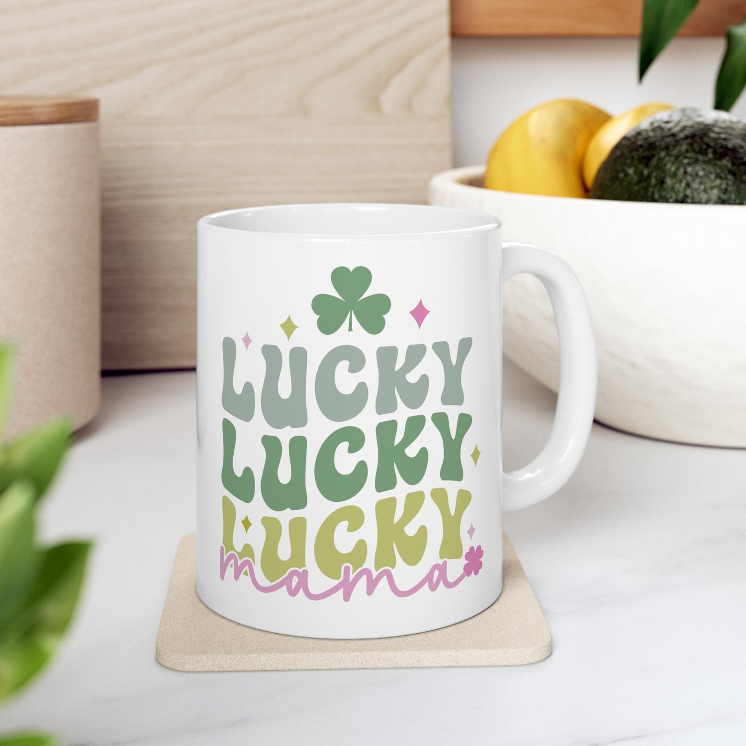 Ceramic Mug 11oz, Lucky Mama Coffee Mug, St. Patricks Day Mug, Festive Coffee Tea Mug, Gift for Mama, Shamrock Design mug