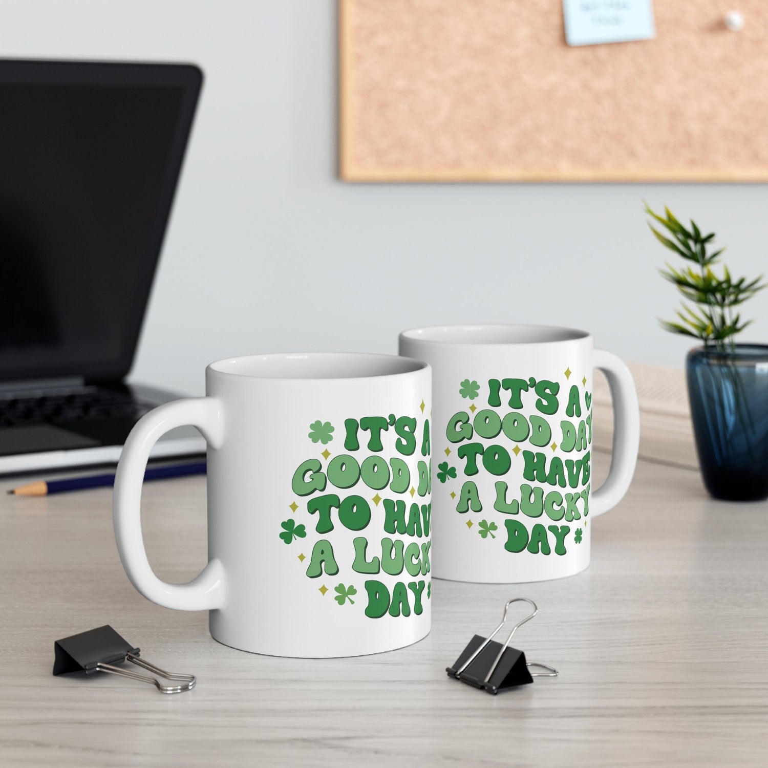 Ceramic Mug 11oz, Lucky Day Coffee Mug, St Pattys Day Mug, Green Clovers, Positive Kitchenware, Good Day Festive Decor