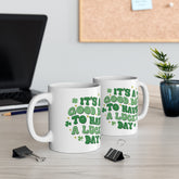 Ceramic Mug 11oz, Lucky Day Coffee Mug, St Pattys Day Mug, Green Clovers, Positive Kitchenware, Good Day Festive Decor
