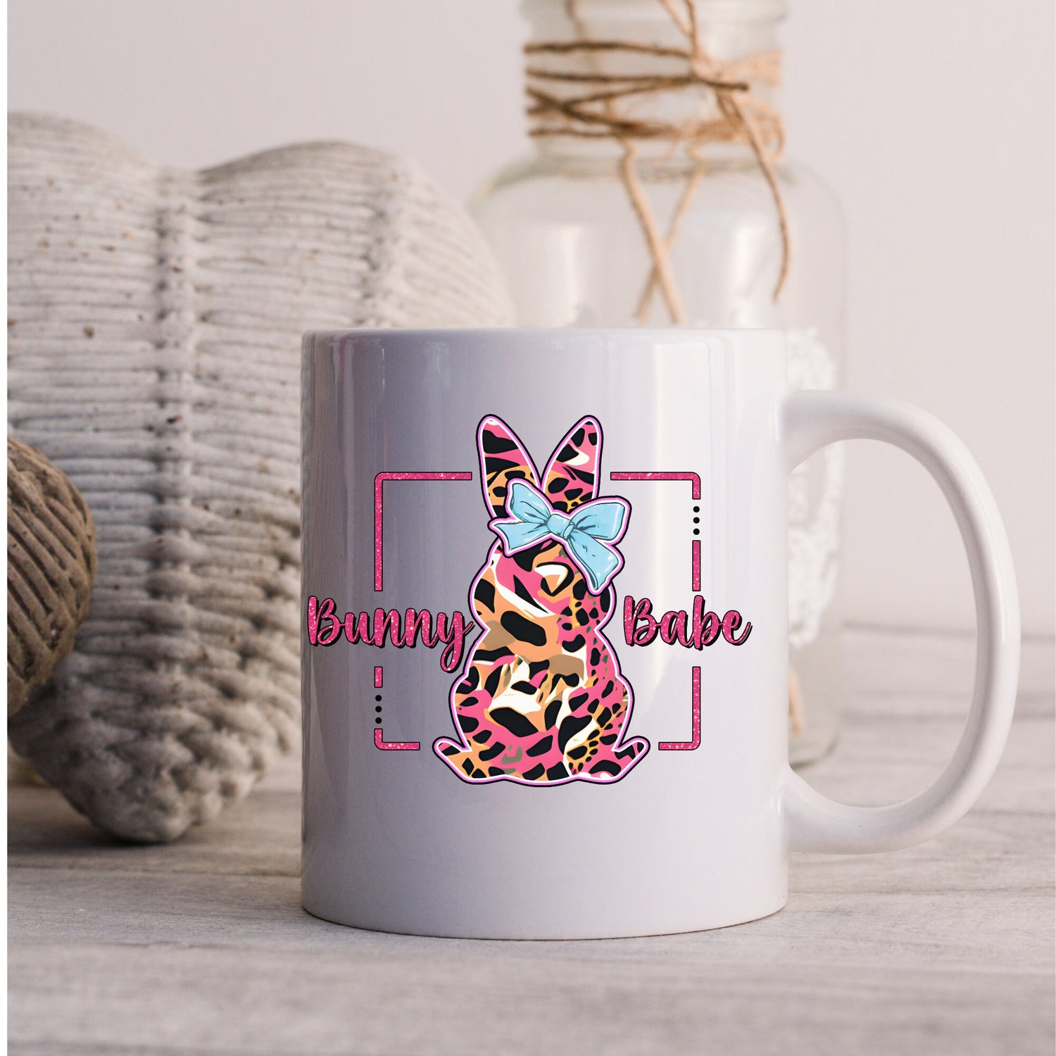 Ceramic Mug, 11oz, Bunny Babe Coffee Mug, Cute adorable springtime mug, cute holiday kitchenware, gift for her
