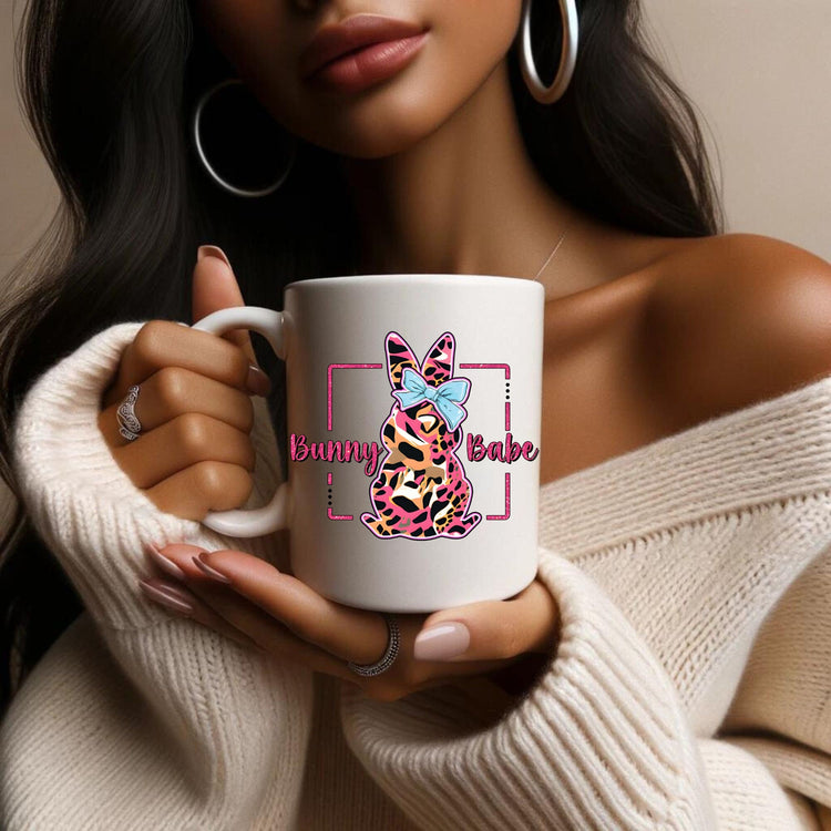 Ceramic Mug, 11oz, Bunny Babe Coffee Mug, Cute adorable springtime mug, cute holiday kitchenware, gift for her