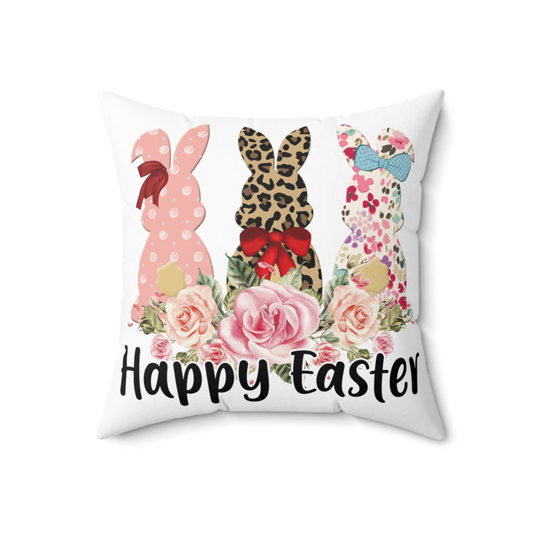 Spun Polyester Square Pillow, Happy Easter Throw Pillow, Spring Bunnies designer pillow, Flower LeopardAccent Pillow,