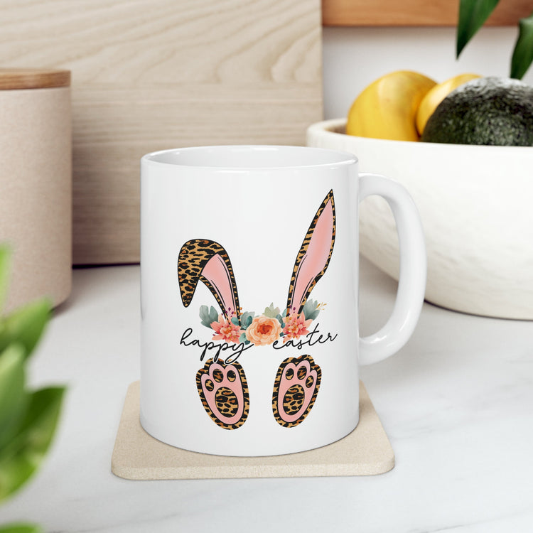 Ceramic Mug, 11oz, Happy Easter Coffee Mug, Bunny ears springtime mug, decorative Easter time items, Friendship gift