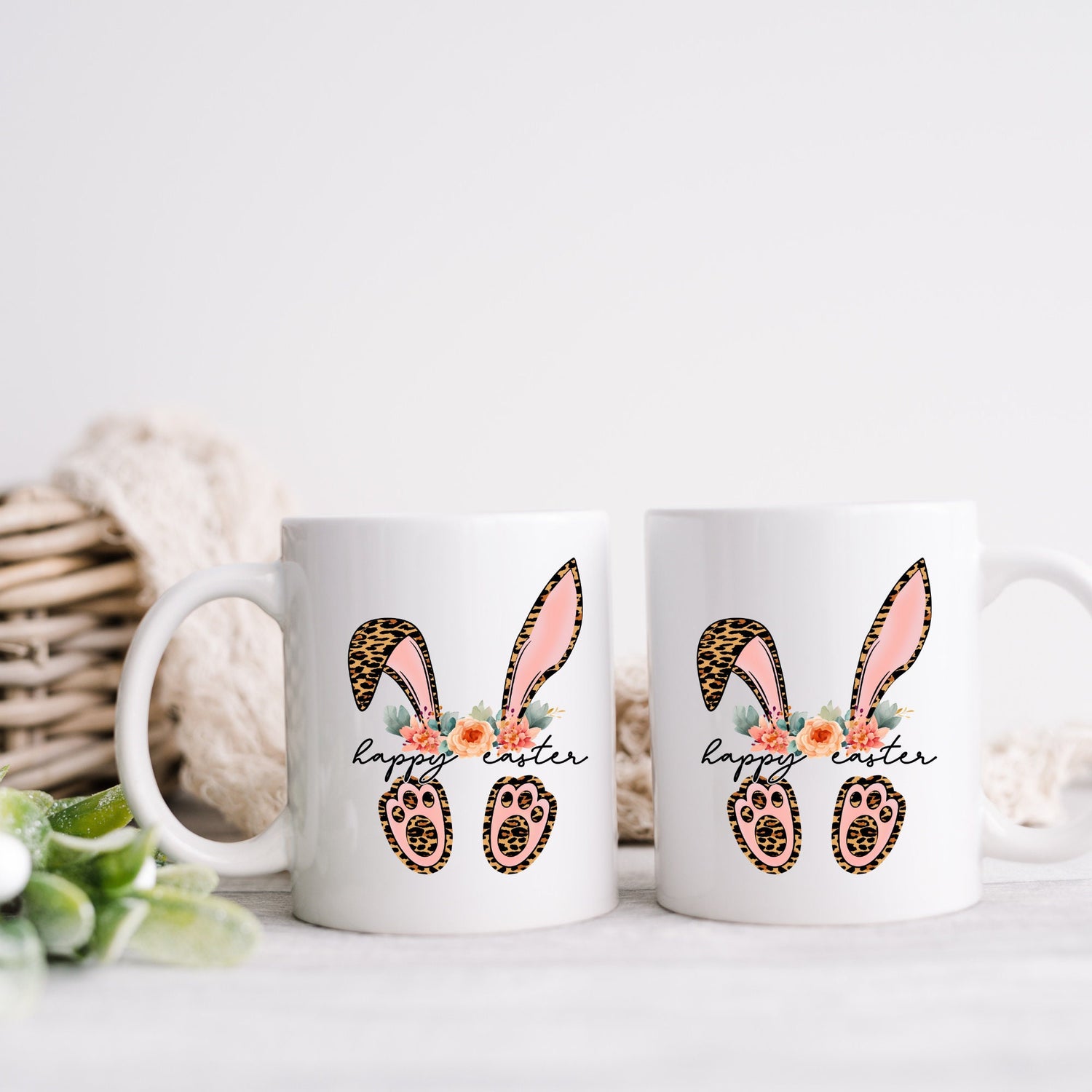 Ceramic Mug, 11oz, Happy Easter Coffee Mug, Bunny ears springtime mug, decorative Easter time items, Friendship gift