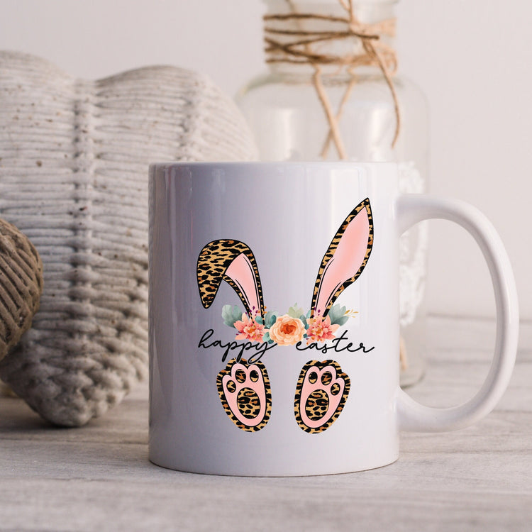 Ceramic Mug, 11oz, Happy Easter Coffee Mug, Bunny ears springtime mug, decorative Easter time items, Friendship gift