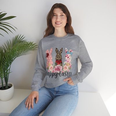 Unisex Heavy Blend™ Crewneck Sweatshirt, Happy easter Sweatshirt, cozy stylish sweater, Holiday Bunny fun, Casual Festive Wear