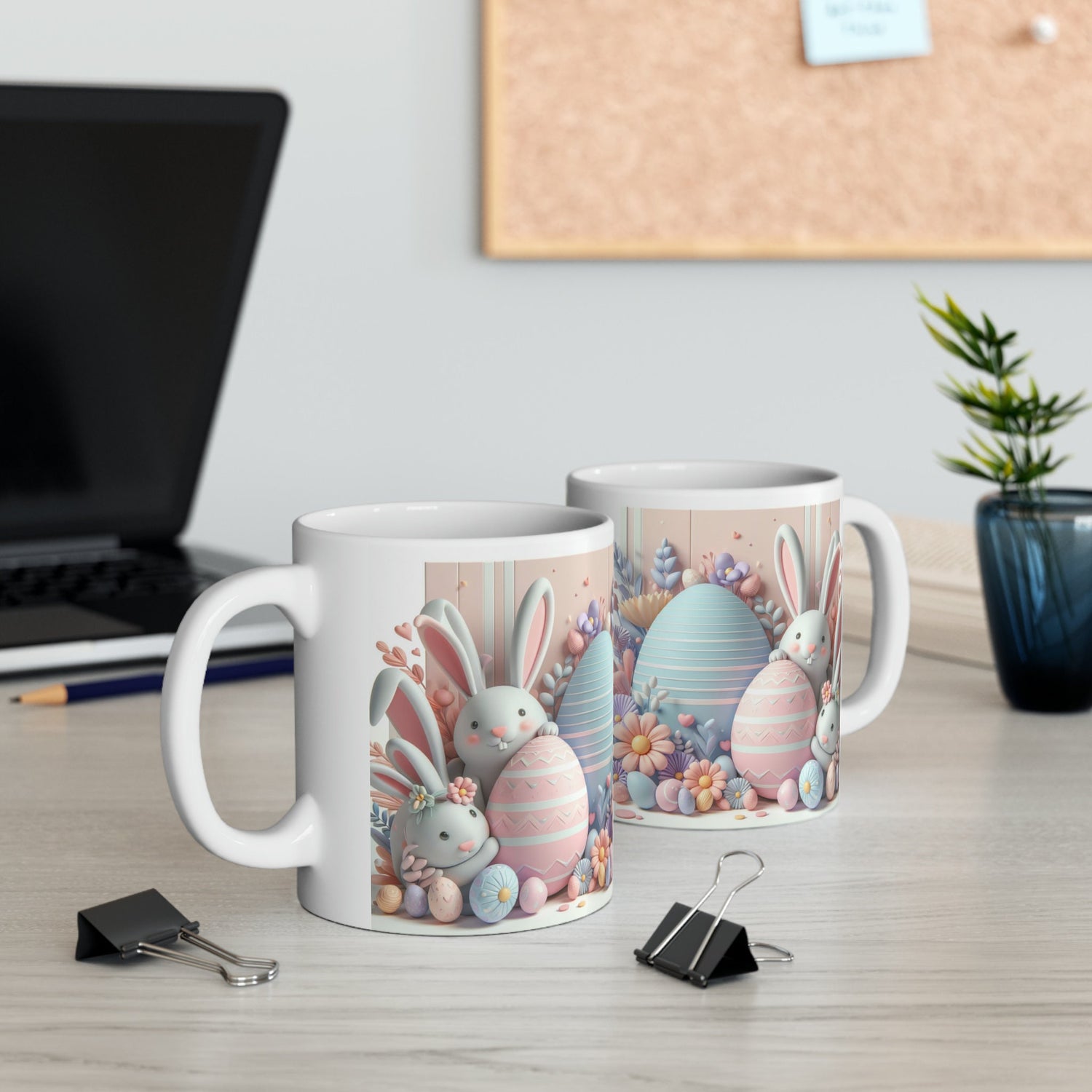 Ceramic Mug, 11oz, Pastel Easter Mug, 3D Bunny eggs coffee mug, adorable springtime designs, artistic easter gift