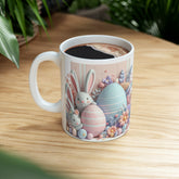 Ceramic Mug, 11oz, Pastel Easter Mug, 3D Bunny eggs coffee mug, adorable springtime designs, artistic easter gift