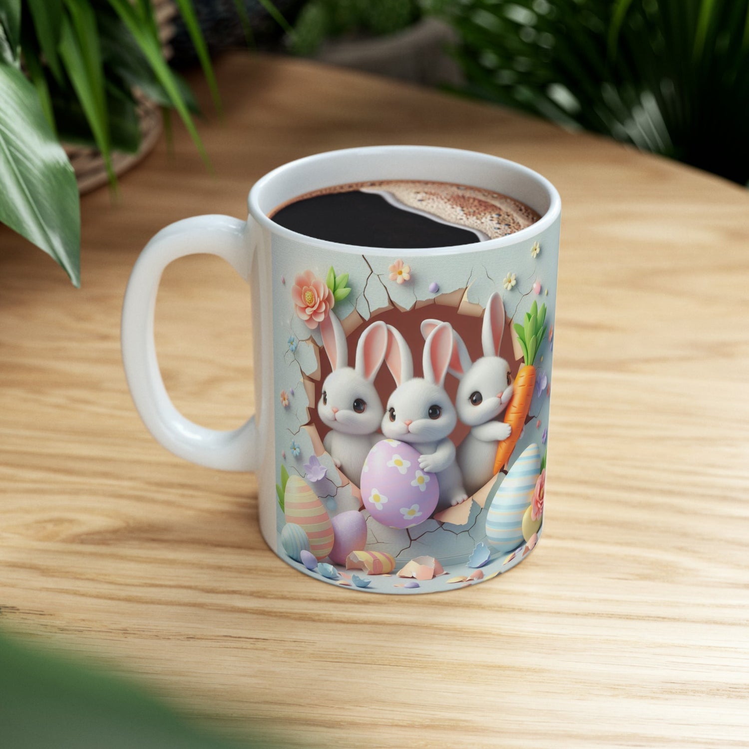 Ceramic Mug, 11oz, 3D Bunny Easter Mug, Decorative Spring tea cup, Easter Holiday Design, adorable Mom gift, Kitchen decor