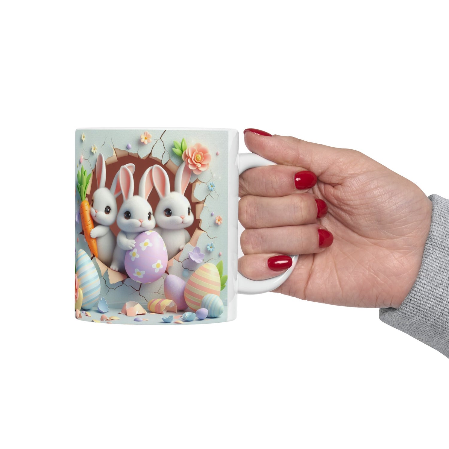 Ceramic Mug, 11oz, 3D Bunny Easter Mug, Decorative Spring tea cup, Easter Holiday Design, adorable Mom gift, Kitchen decor