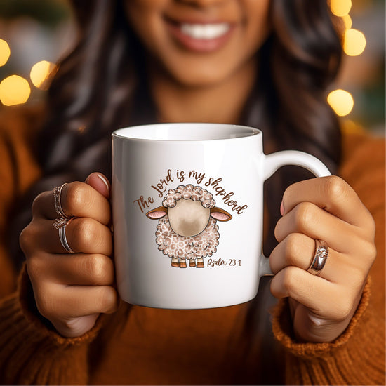 Ceramic Mug, 11oz, Lord is my Shepard bible verse affirmation Christian faith empowering inspiring coffee tea hot chocolate cup decor