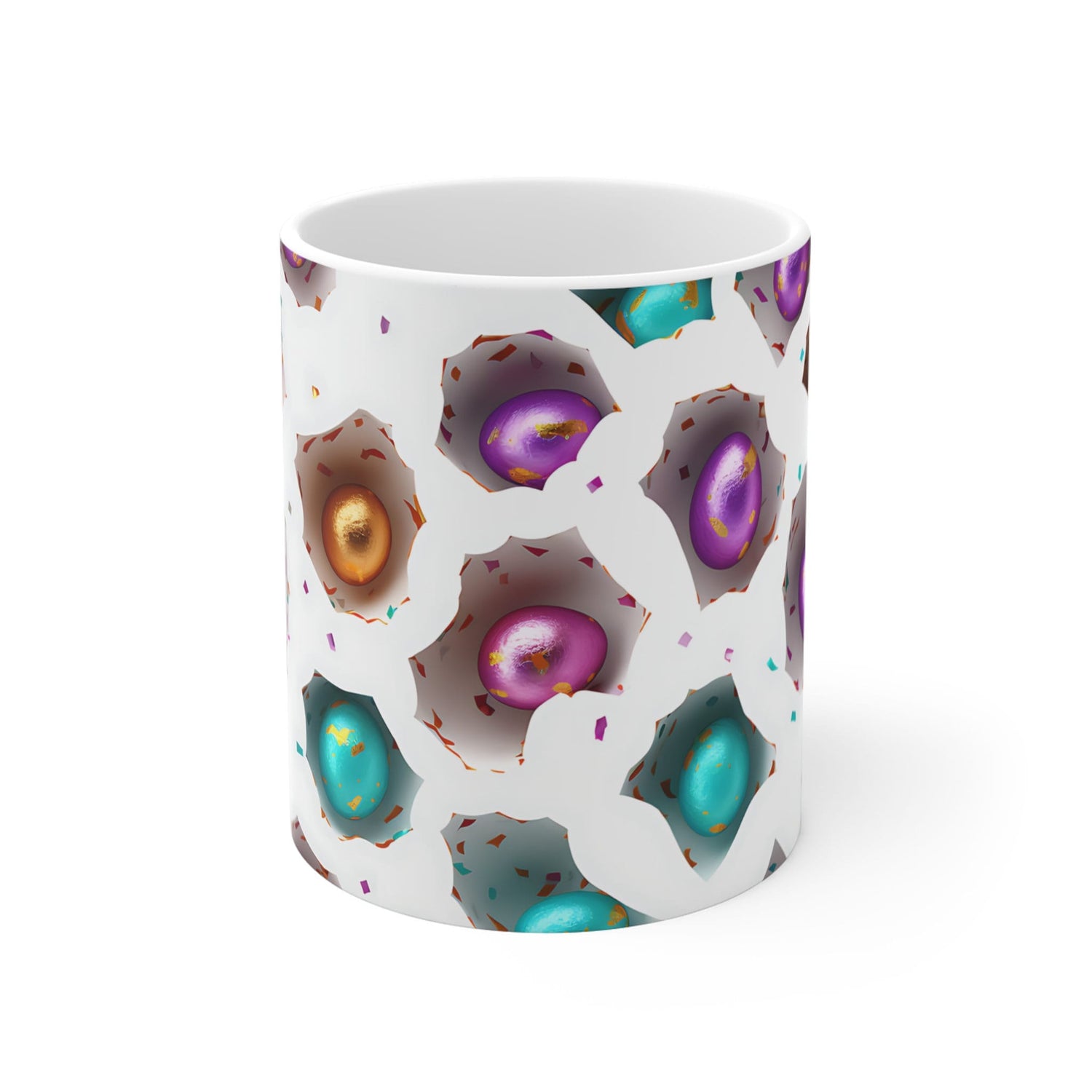 Mug 11oz, Easter Egg Coffee Mug, Colorful 3D Mug, Festive Coffee and Tea Cup, Smooth and Glossy Bunny Day Mug, Sunday Holiday Mug