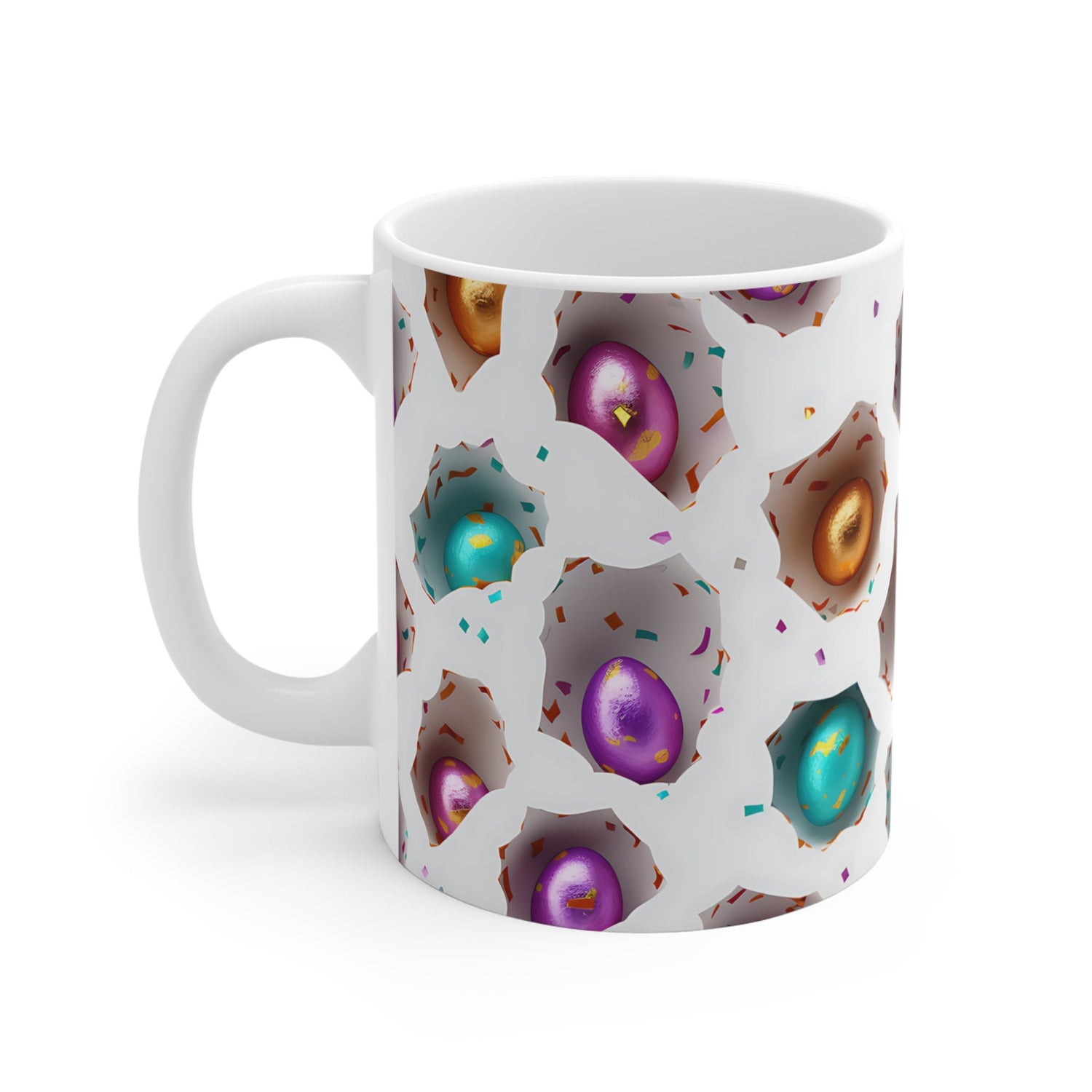 Mug 11oz, Easter Egg Coffee Mug, Colorful 3D Mug, Festive Coffee and Tea Cup, Smooth and Glossy Bunny Day Mug, Sunday Holiday Mug