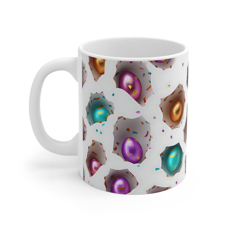 Mug 11oz, Easter Egg Coffee Mug, Colorful 3D Mug, Festive Coffee and Tea Cup, Smooth and Glossy Bunny Day Mug, Sunday Holiday Mug