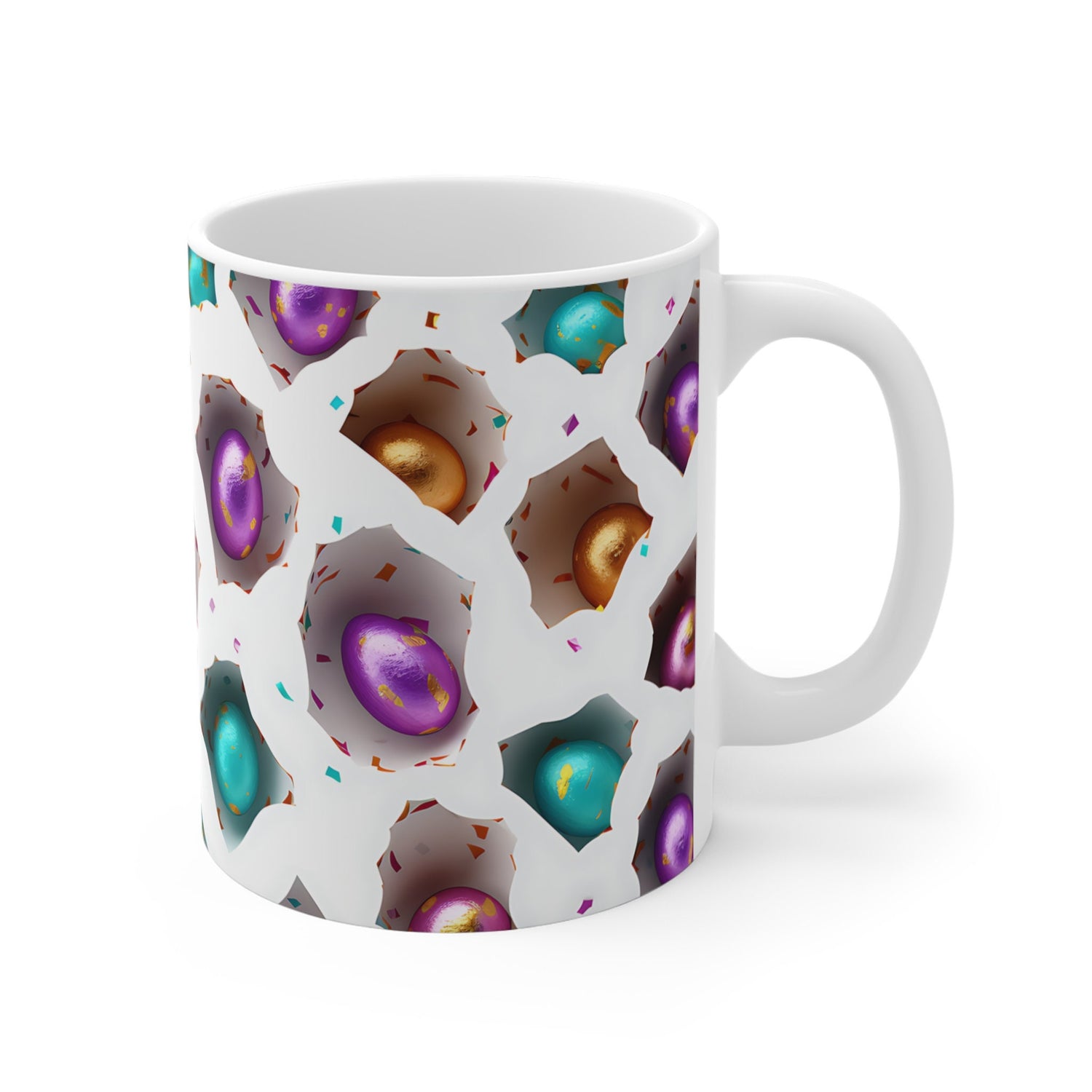 Mug 11oz, Easter Egg Coffee Mug, Colorful 3D Mug, Festive Coffee and Tea Cup, Smooth and Glossy Bunny Day Mug, Sunday Holiday Mug