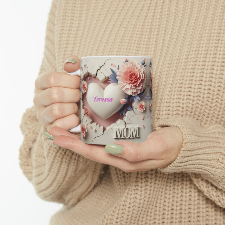 Ceramic Mug, 11oz, Personalized 3D Mom Mug, Pretty Pink Carnation Coffee Mug, Special Mothers Day Mug, Thoughtful Mom Gift
