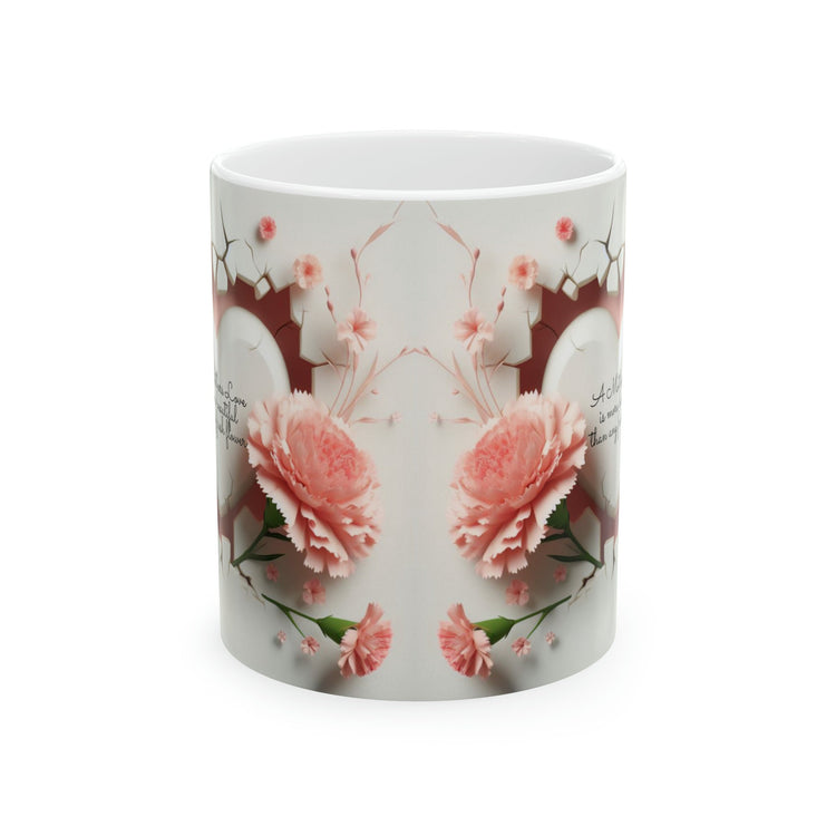 Ceramic Mug, 11oz, beautiful 3D Mothers Day Mug, Carnation pink coffee mug, Stylish Modern mug for Mom, great Mother&