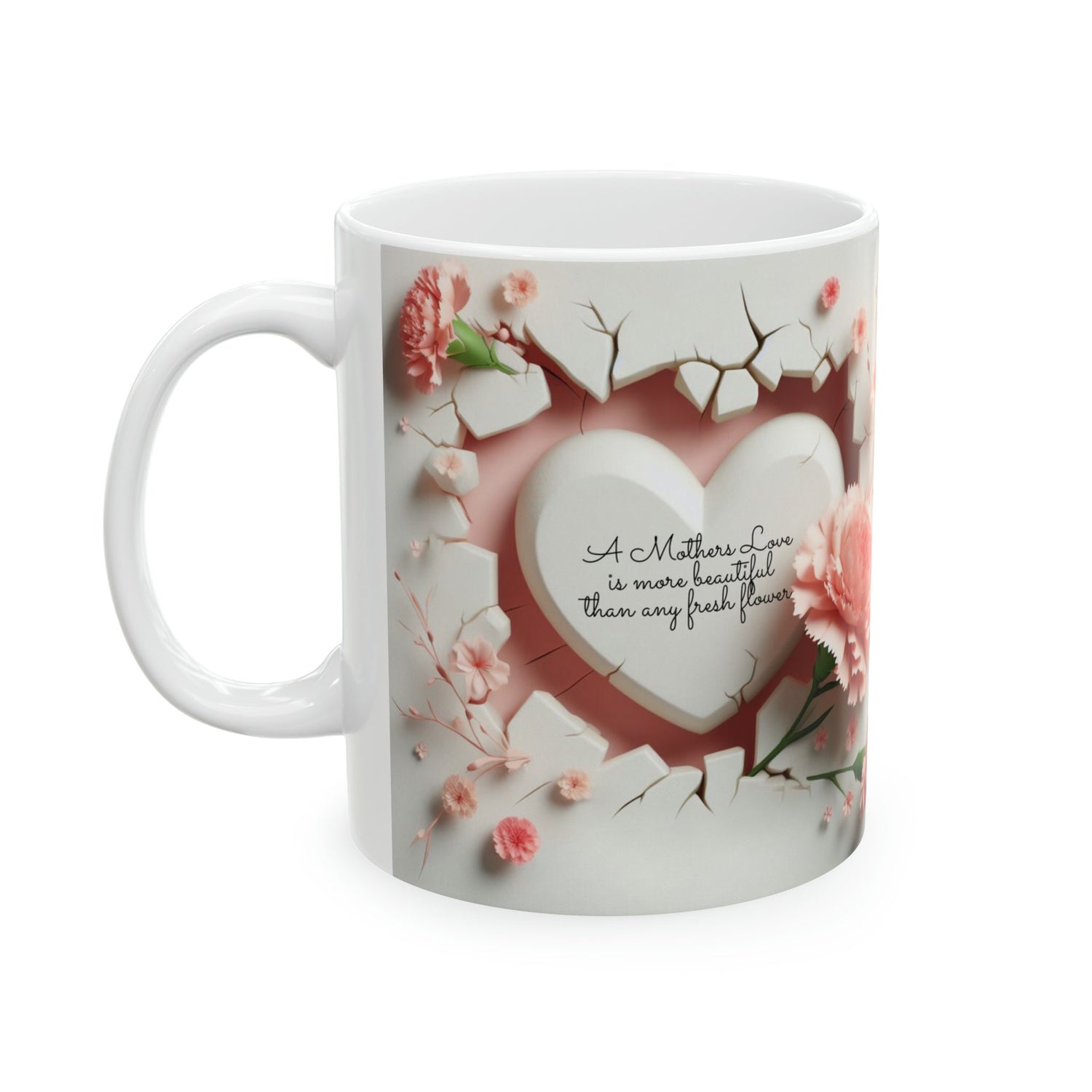 Ceramic Mug, 11oz, beautiful 3D Mothers Day Mug, Carnation pink coffee mug, Stylish Modern mug for Mom, great Mother&