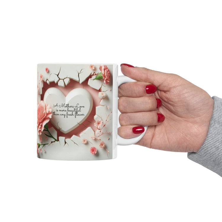 Ceramic Mug, 11oz, beautiful 3D Mothers Day Mug, Carnation pink coffee mug, Stylish Modern mug for Mom, great Mother&