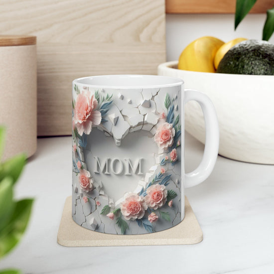 Mom 3D Floral Ceramic Mug 11oz | Precious Everyday Coffee & Tea Cup | Perfect Gift for Mom | Floral Coffee Mug