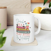 Ceramic Mug, 11oz, Book Lover minimalist  white pastel color coffee Tea english teacher student  gift happy student readers cup The Aurora Touch