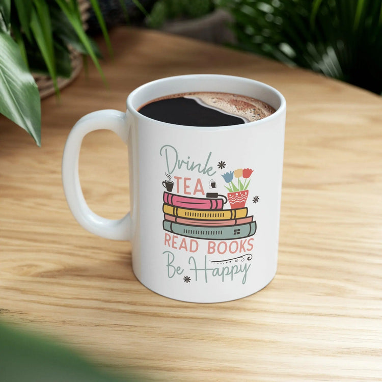 Ceramic Mug, 11oz, Book Lover minimalist  white pastel color coffee Tea english teacher student  gift happy student readers cup The Aurora Touch