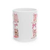 Ceramic Mug, 11oz pink ribbon Cowboy country style design pretty girl pink fashion coffee tea beverage cup