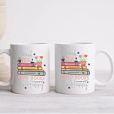 Ceramic Mug, 11oz, Book Lover minimalist  white pastel color coffee Tea english teacher student  gift happy student readers cup The Aurora Touch