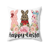 Spun Polyester Square Pillow, Happy Easter Throw Pillow, Spring Bunnies designer pillow, Flower LeopardAccent Pillow,